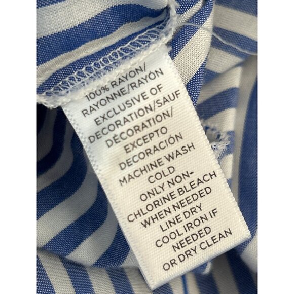 LOFT Blue White Striped Boho Embroidered Blouse Peasant Tunic Top Large Petite - Picture 6 of 7